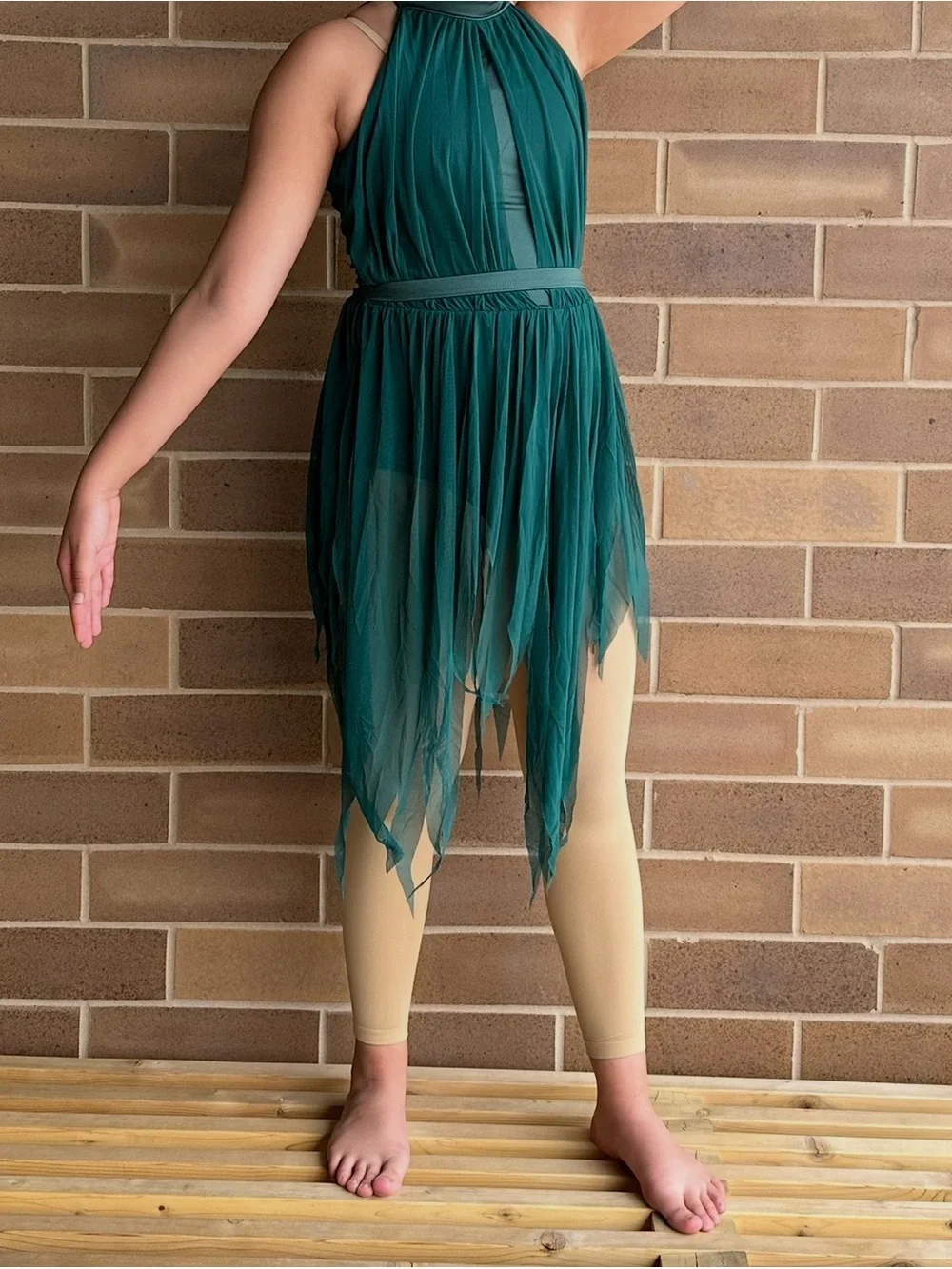 Weissman Green Halter Dance Costume with Jagged Hem